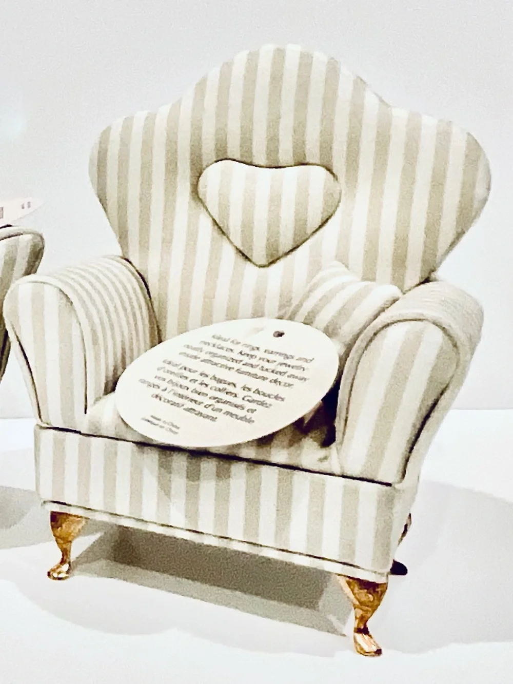 Miniature Striped Cream Accent Armchair Jewelry Box